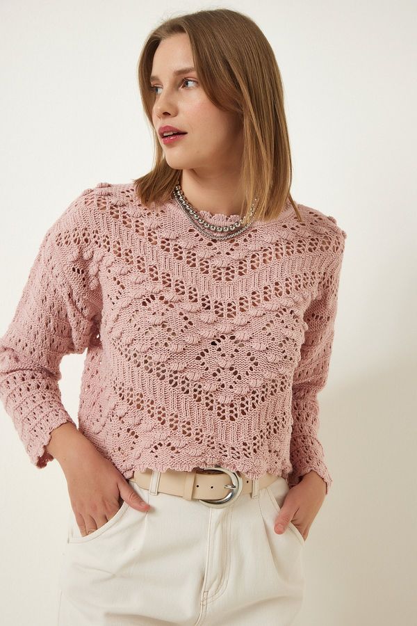 Happiness İstanbul Happiness İstanbul Women's Powder Boat Neck Summer Summer Openwork Knitwear Sweater