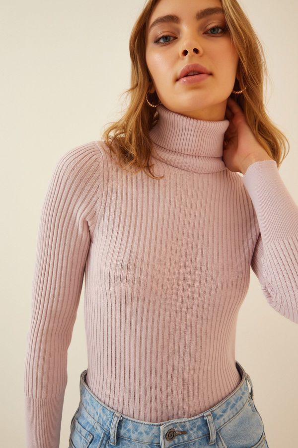 Happiness İstanbul Happiness İstanbul Women's Powder Turtleneck Ribbed Lycra Sweater