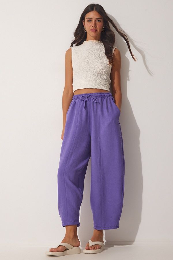 Happiness İstanbul Happiness İstanbul Women's Purple Pocket Linen Viscose Baggy Pants