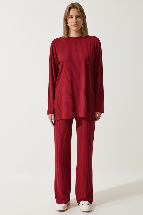 Happiness İstanbul Happiness İstanbul Women's Red Corded Knitted Blouse Trousers Set