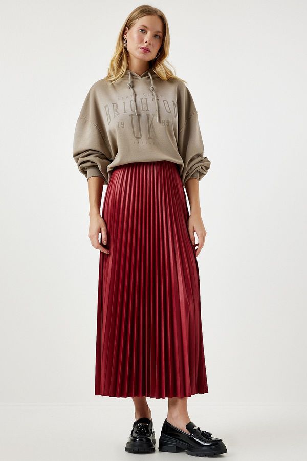 Happiness İstanbul Happiness İstanbul Women's Red Shiny Finish Pleated Knitted Skirt