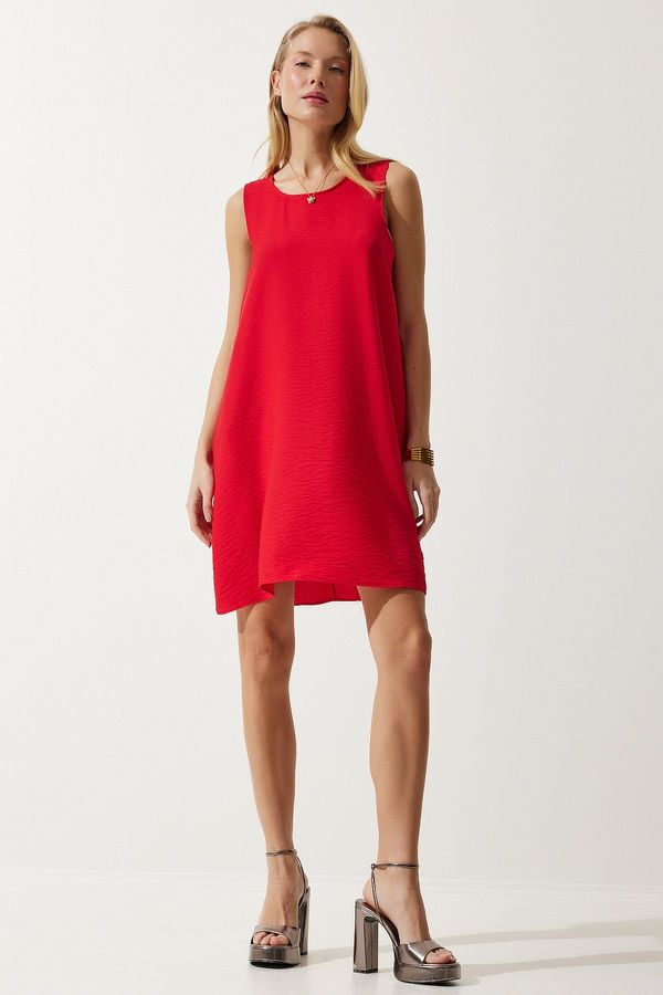 Happiness İstanbul Happiness İstanbul Women's Red Sleeveless Linen Viscose A-Line Dress