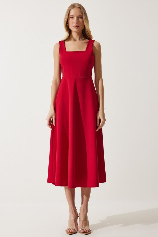 Happiness İstanbul Happiness İstanbul Women's Red Square Collar A-Line Dress