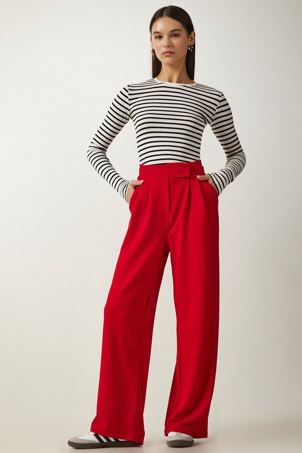 Happiness İstanbul Happiness İstanbul Women's Red Waist Velcro Comfortable Palazzo Pants