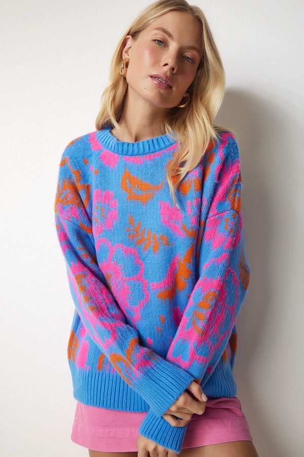 Happiness İstanbul Happiness İstanbul Women's Sky Blue Patterned Knitwear Sweater