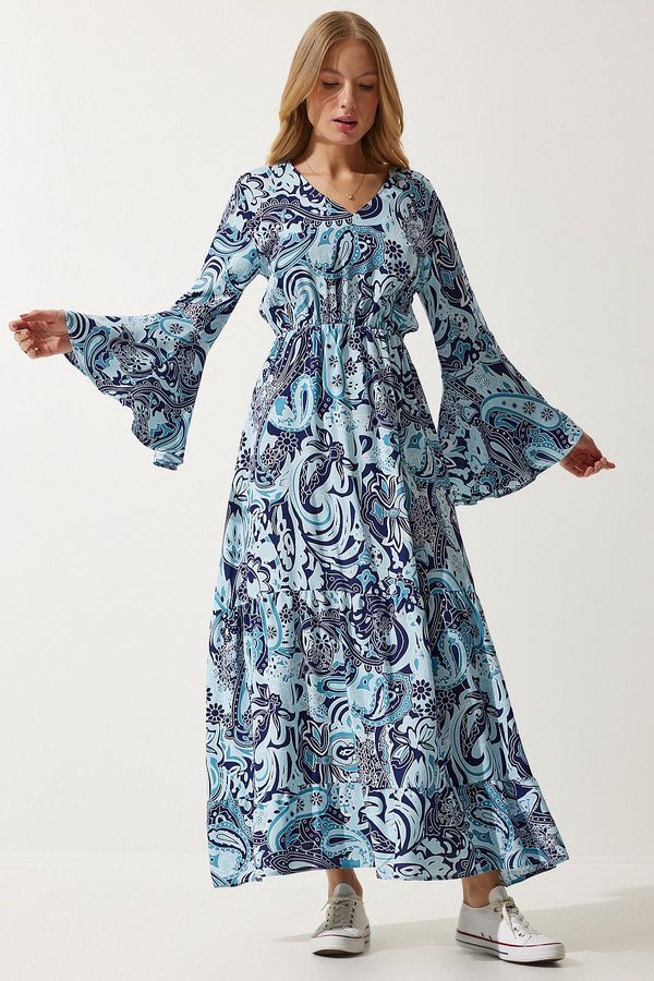 Happiness İstanbul Happiness İstanbul Women's Sky Blue Patterned Summer Viscose Dress