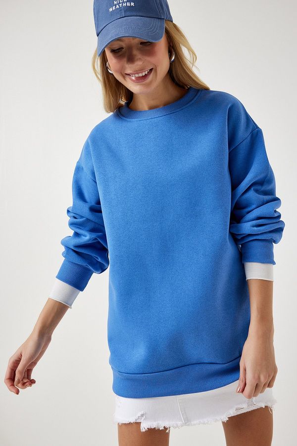 Happiness İstanbul Happiness İstanbul Women's Sky Blue Raised Basic Sweatshirt