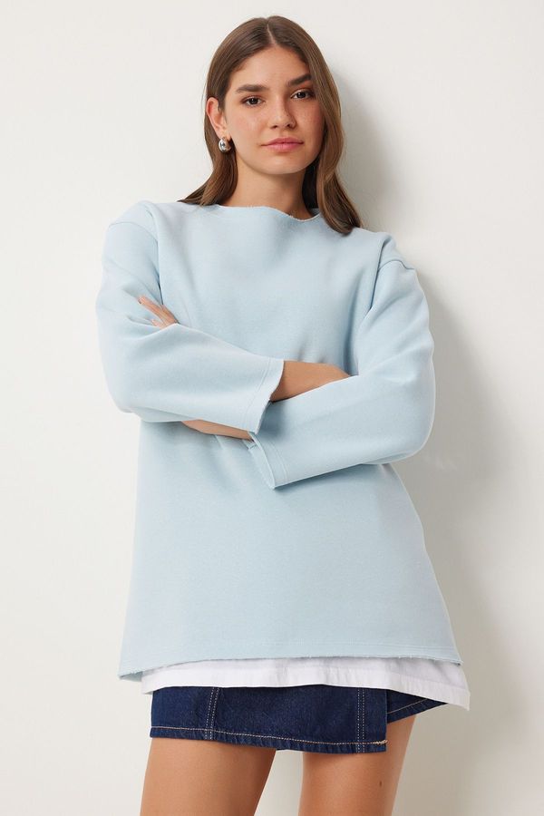 Happiness İstanbul Happiness İstanbul Women's Sky Blue Raised Oversize Knitted Sweatshirt