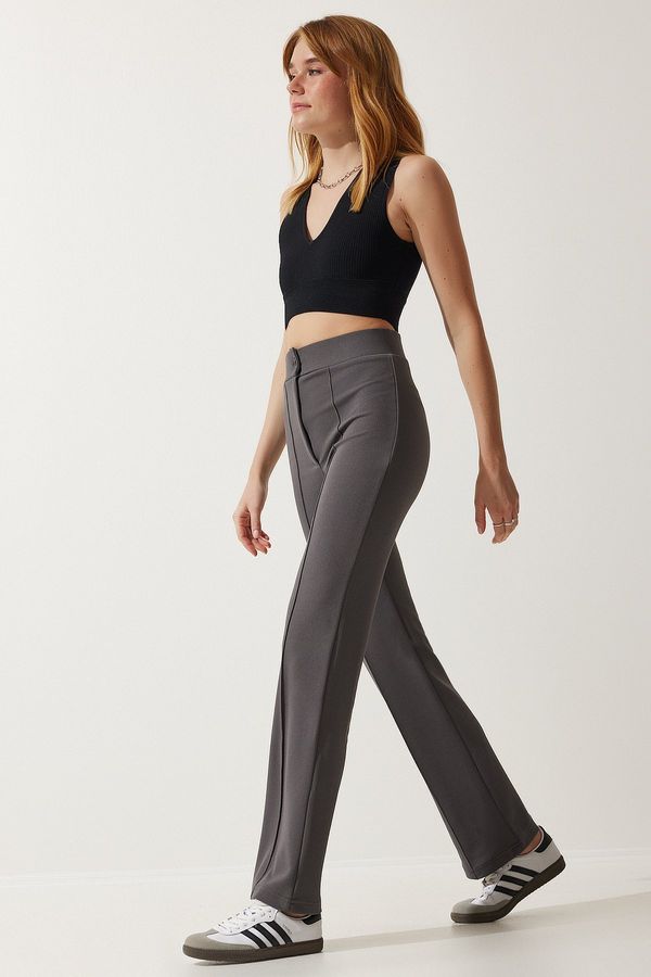 Happiness İstanbul Happiness İstanbul Women's Smoky High Waist Lycra Casual Knitted Trousers