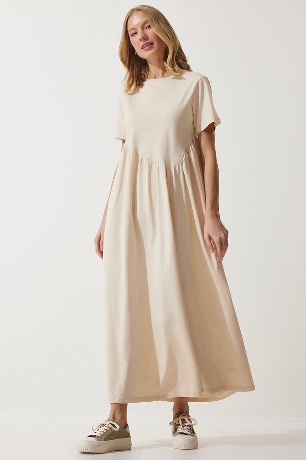 Happiness İstanbul Happiness İstanbul Women's Vanilla Gathered Long Knitted Dress