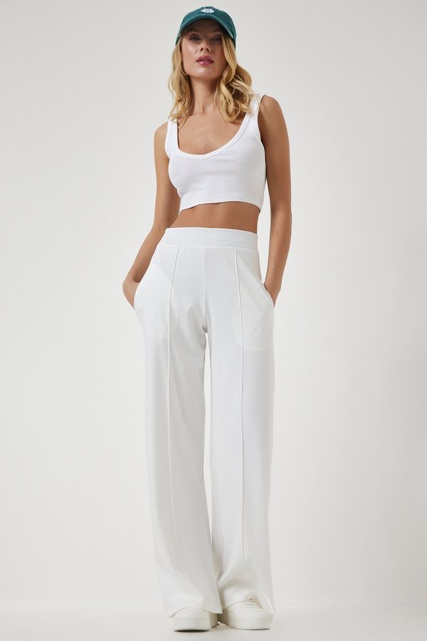 Happiness İstanbul Happiness İstanbul Women's White High Waist Stretchy Sweatpants