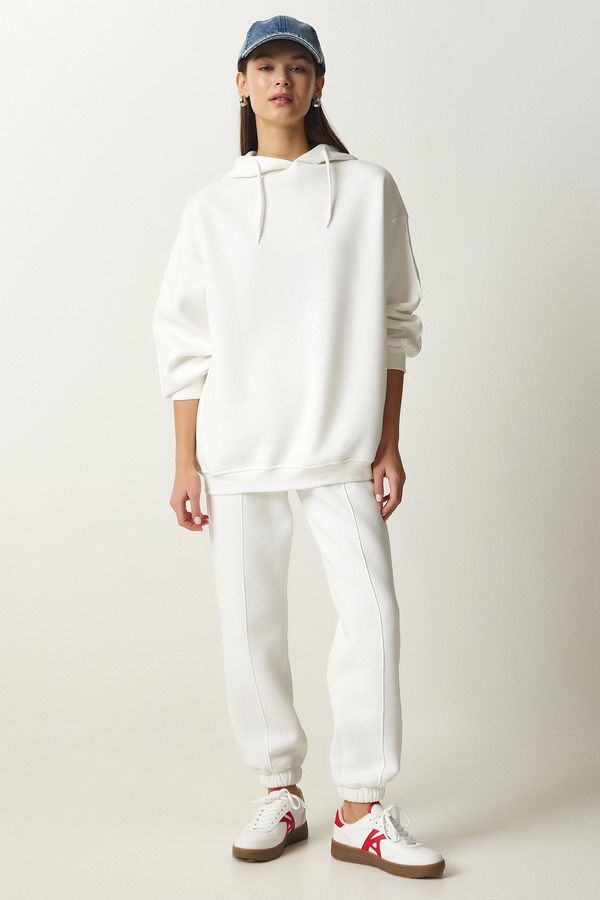 Happiness İstanbul Happiness İstanbul Women's White Hooded Raised Knitted Tracksuit Set