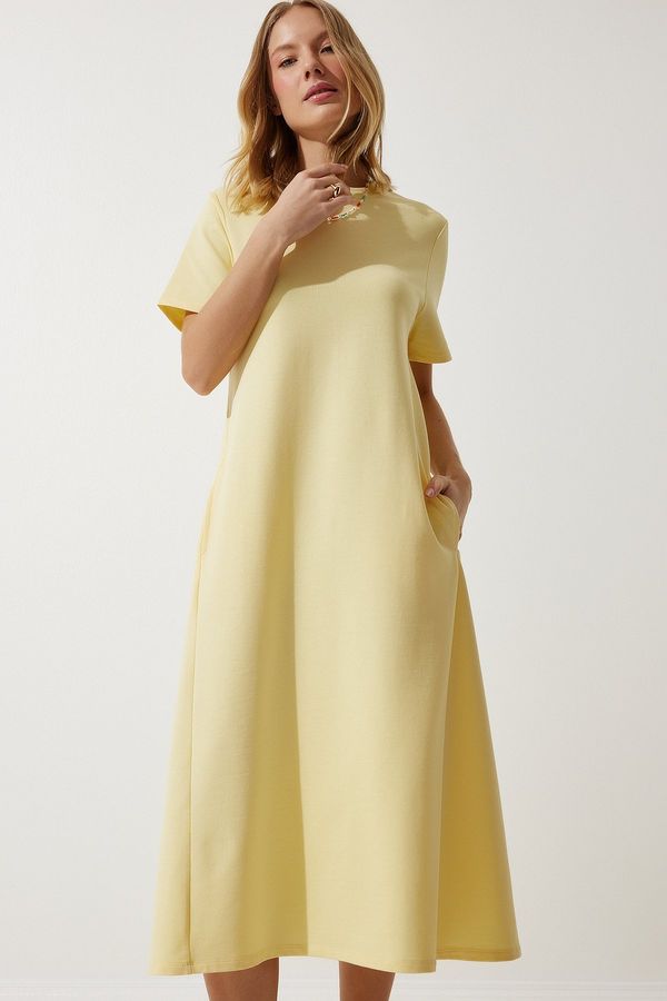 Happiness İstanbul Happiness İstanbul Women's Yellow A-line Summer Combed Cotton Dress