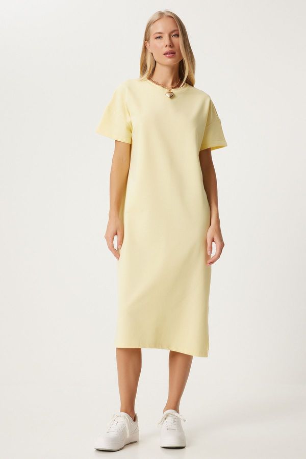 Happiness İstanbul Happiness İstanbul Women's Yellow Cotton Summer Casual Combed Dress