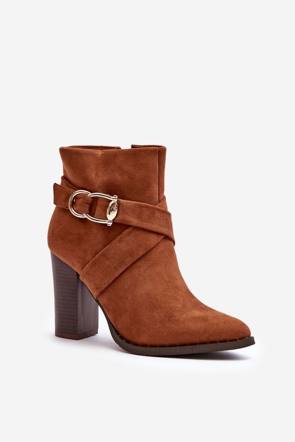 Kesi High-heeled suede ankle boots with Camel Eftane buckle