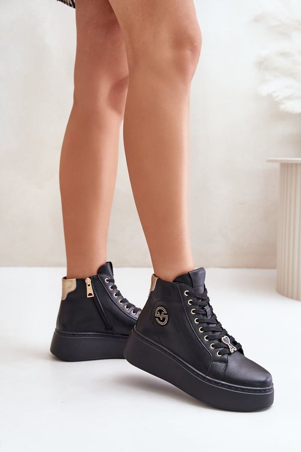 VINCEZA High leather women's platform sneakers Vinceza black