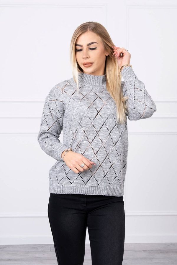 Kesi High-neckline sweater with a diamond pattern in gray color