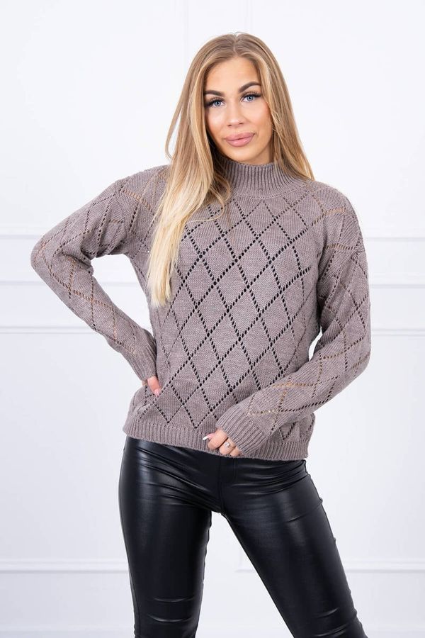 Kesi High neckline sweater with diamond cappuccino pattern