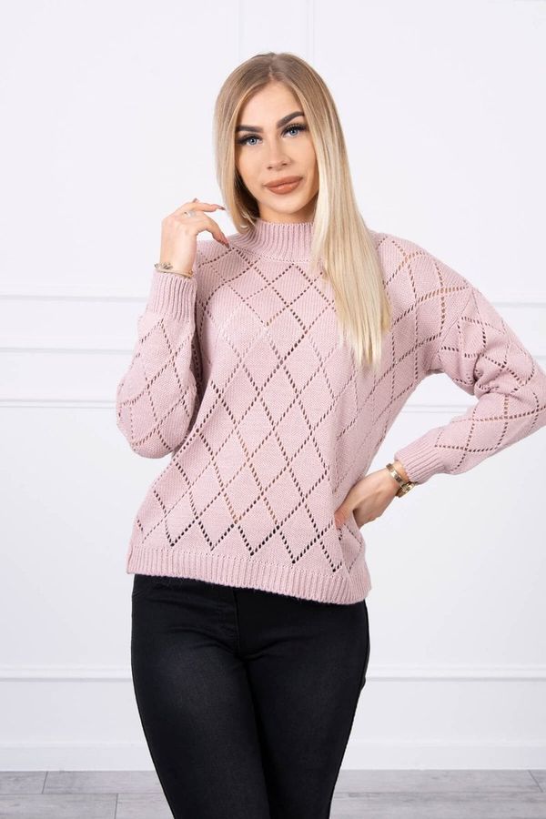 Kesi High-neckline sweater with diamond pattern powder pink