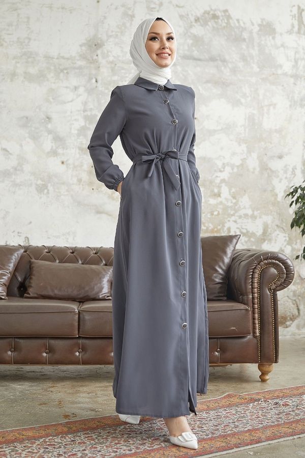 InStyle InStyle Linny Buttoned Shirt Collar Abaya - Anthracite