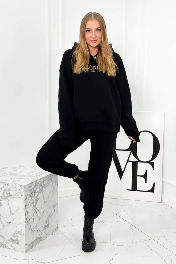 Kesi Insulated cotton set, sweatshirt with embroidery + black trousers