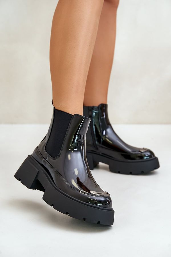 Kesi Insulated lacquered ankle boots Chelsea with zip black Jesschris