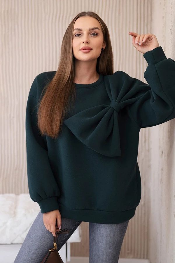Kesi Insulated sweatshirt with a large bow in dark green color