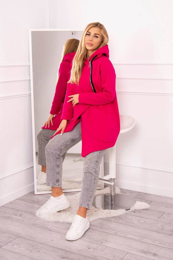 Kesi Insulated sweatshirt with fuchsia asymmetrical zipper