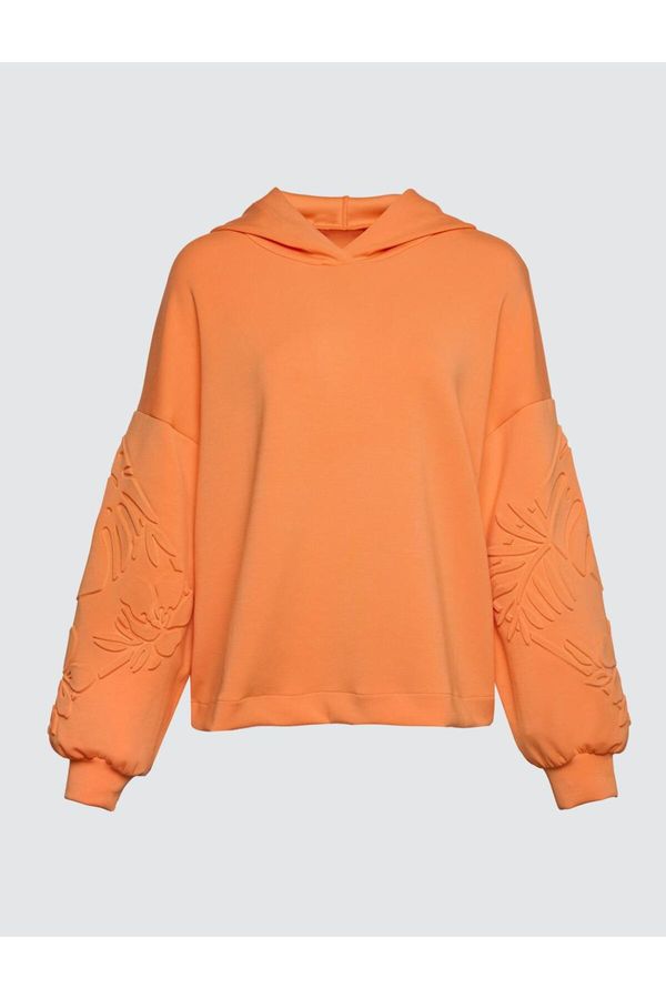 Jimmy Key Jimmy Key Light Orange Hooded Embossed Tropical Print Sweatshirt