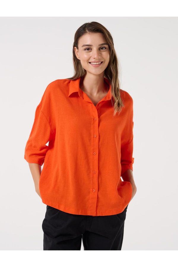 Jimmy Key Jimmy Key Orange Loose Fit All-Orange Sleeve Linen Shirt.