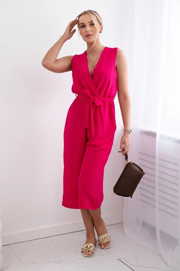 Kesi Jumpsuit with a tie at the waist with fuchsia straps