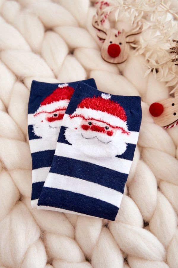 Just Play Just Play Women's Funny Christmas Socks In stripes with Santa Claus Navy blue and white