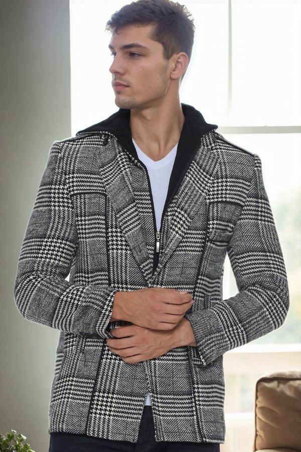 dewberry K7535 DEWBERRY MEN'S COAT-PLAID BLACK-1