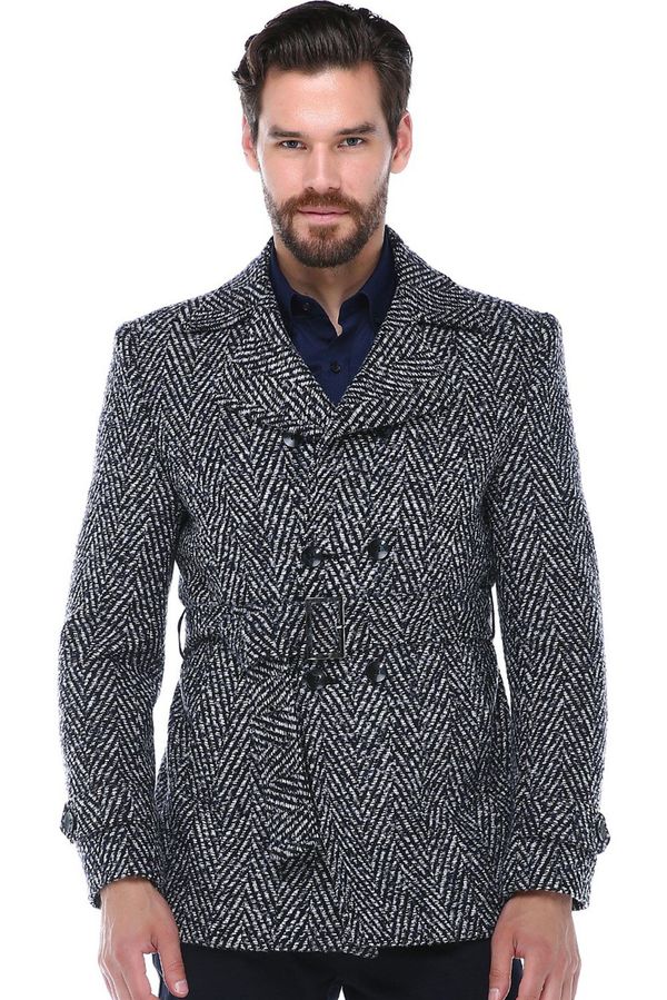 dewberry K7539 DEWBERRY SLIM-FIT MEN'S COAT-PATTERNED NAVY BLUE