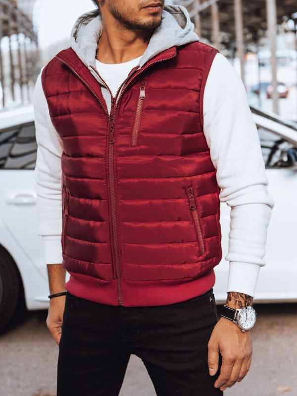 DStreet Kamizelka męska pikowana z kapturem bordowa Dstreet