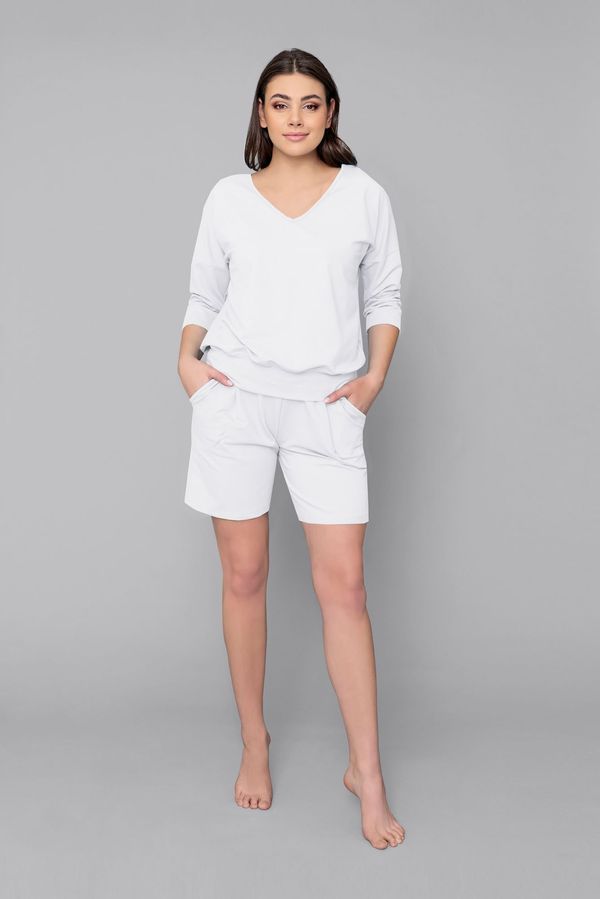 Italian Fashion Karina women's set, 3/4 sleeves, short legs - white
