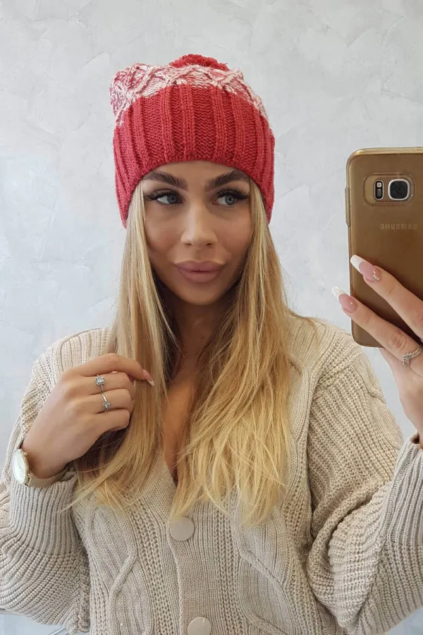 Kesi Kesi Cap with fleece Milano K203 ecru melange+red