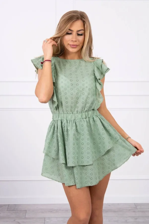 Kesi Kesi Embroidered dress with flounces dark mint