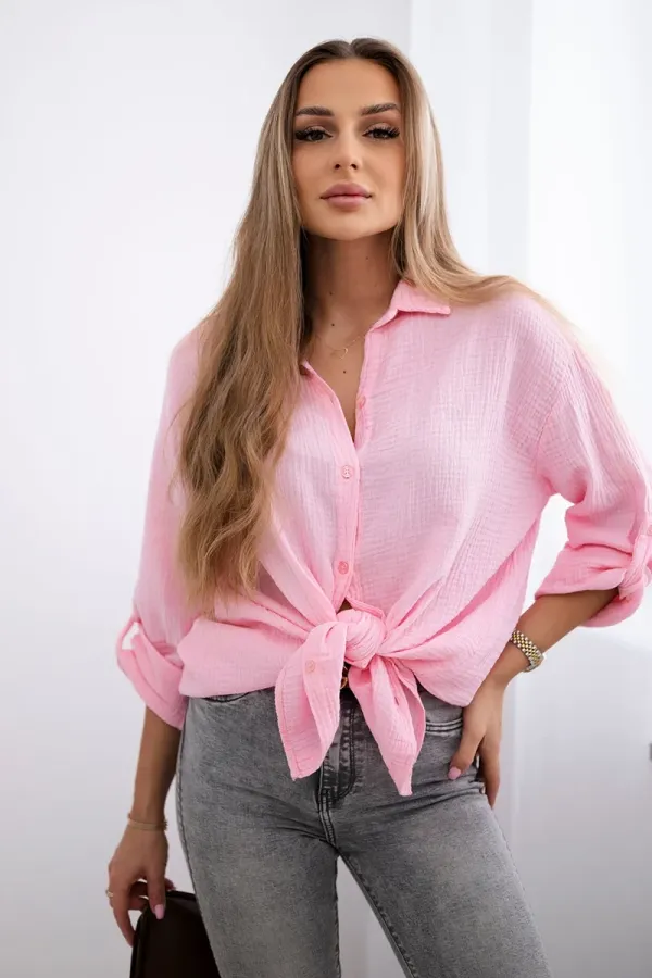 Kesi Włoski Kesi Włoski Cotton muslin shirt light pink