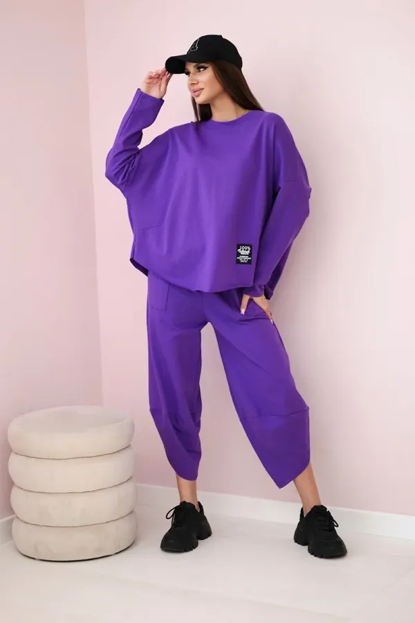 Kesi Włoski Kesi Włoski Cotton sweatshirt pants set dark purple