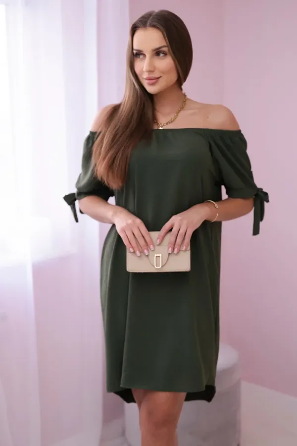 Kesi Włoski Kesi Włoski Dress tied on the sleeves khaki