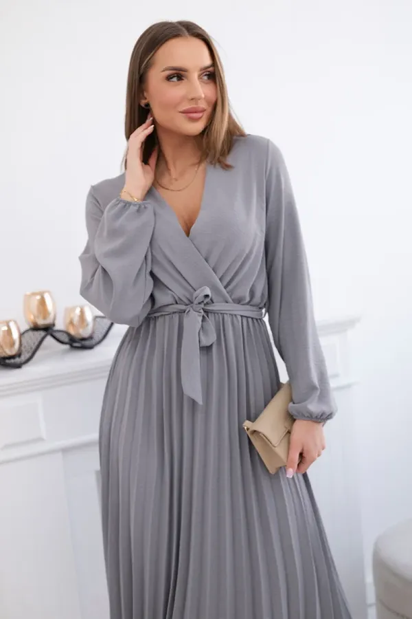 Kesi Włoski Kesi Włoski Dress tied with a pleated hem grey