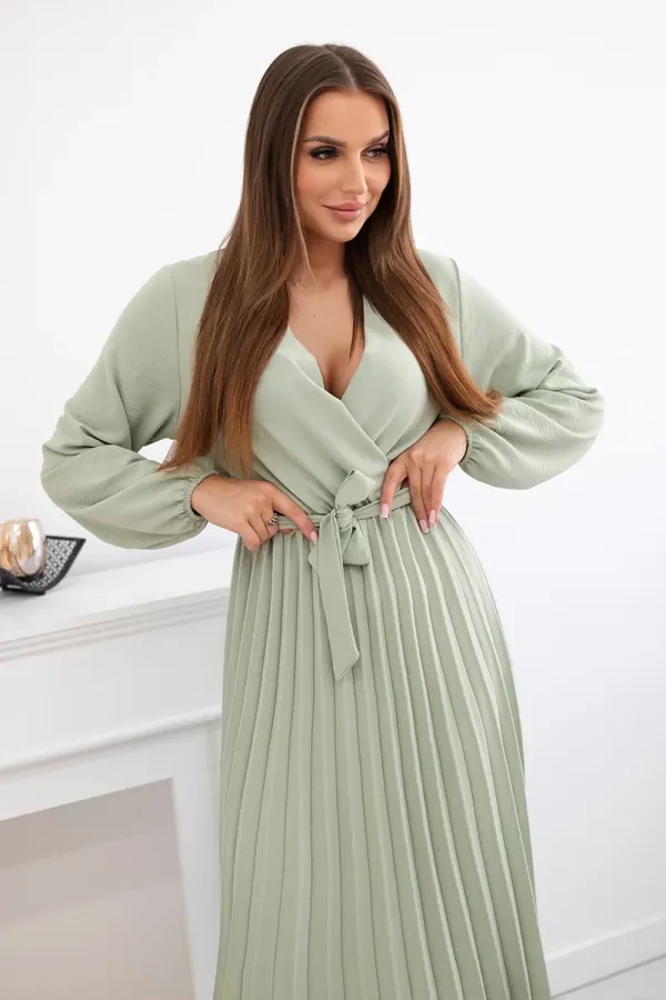 Kesi Włoski Kesi Włoski Dress tied with a pleated hem light khaki