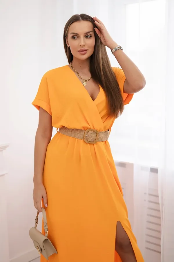 Kesi Włoski Kesi Włoski Long dress with a decorative belt orange