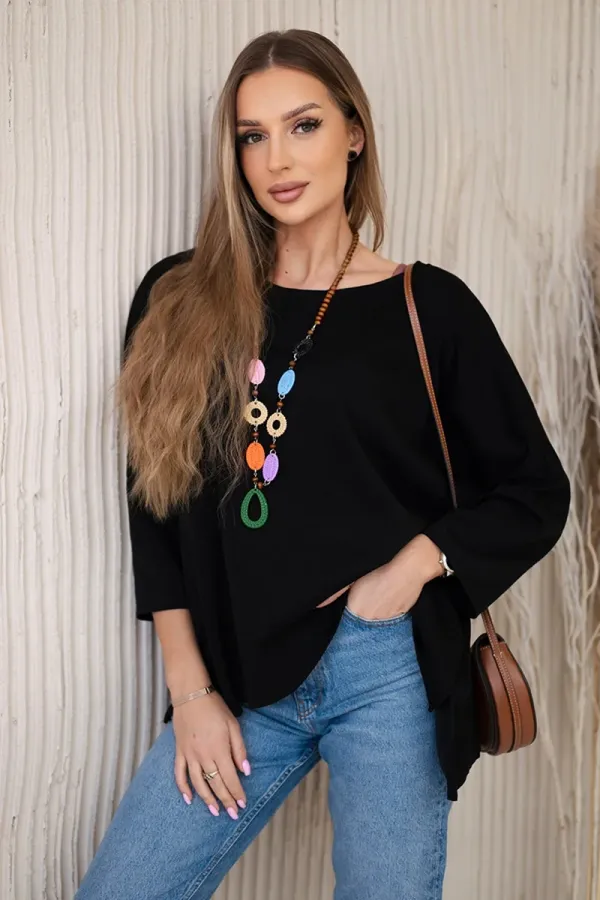 Kesi Włoski Kesi Włoski Oversize blouse with necklace buttery fabric black