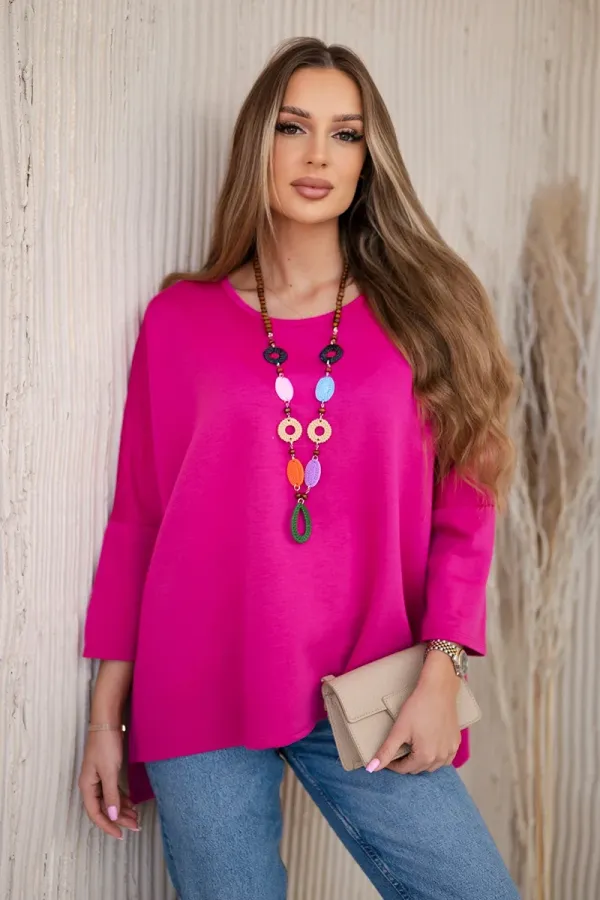 Kesi Włoski Kesi Włoski Oversize blouse with necklace buttery fabric fuchsia