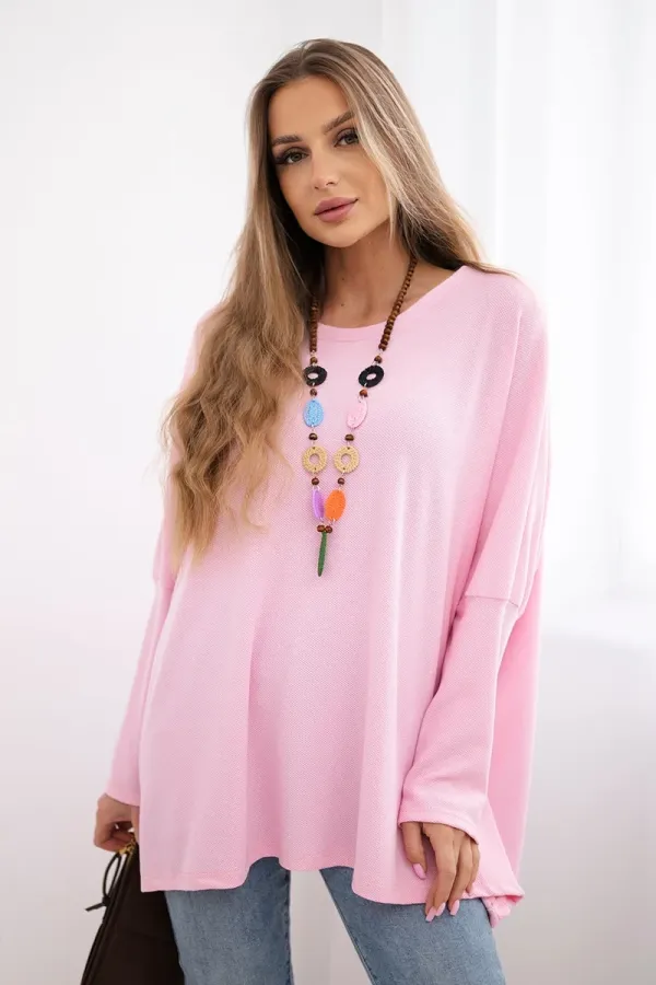 Kesi Włoski Kesi Włoski Oversize blouse with necklace light pink