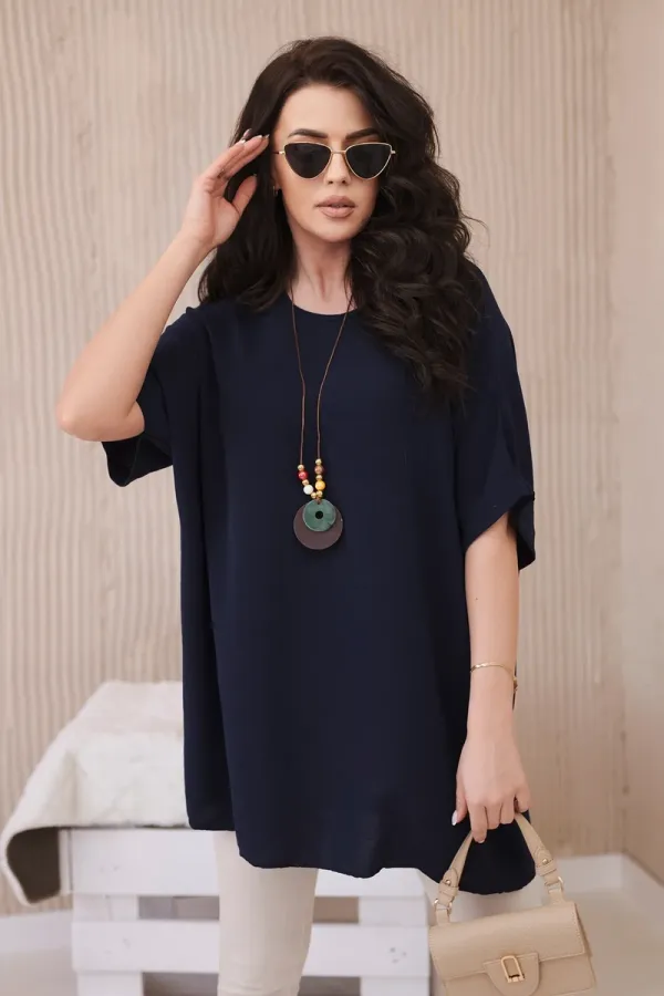 Kesi Włoski Kesi Włoski Oversized blouse with pendant navy blue