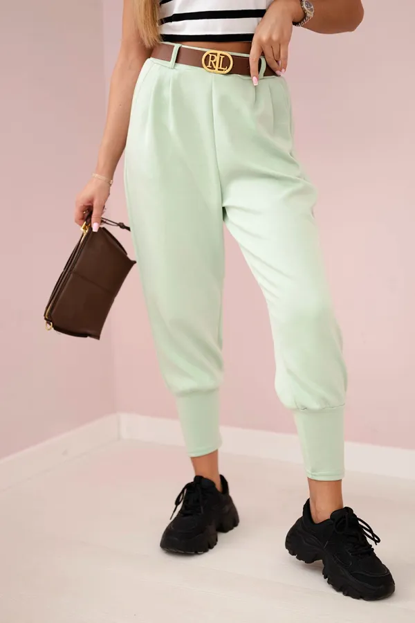 Kesi Włoski Kesi Włoski Pants with belt and pockets buttery-fabric dark mint
