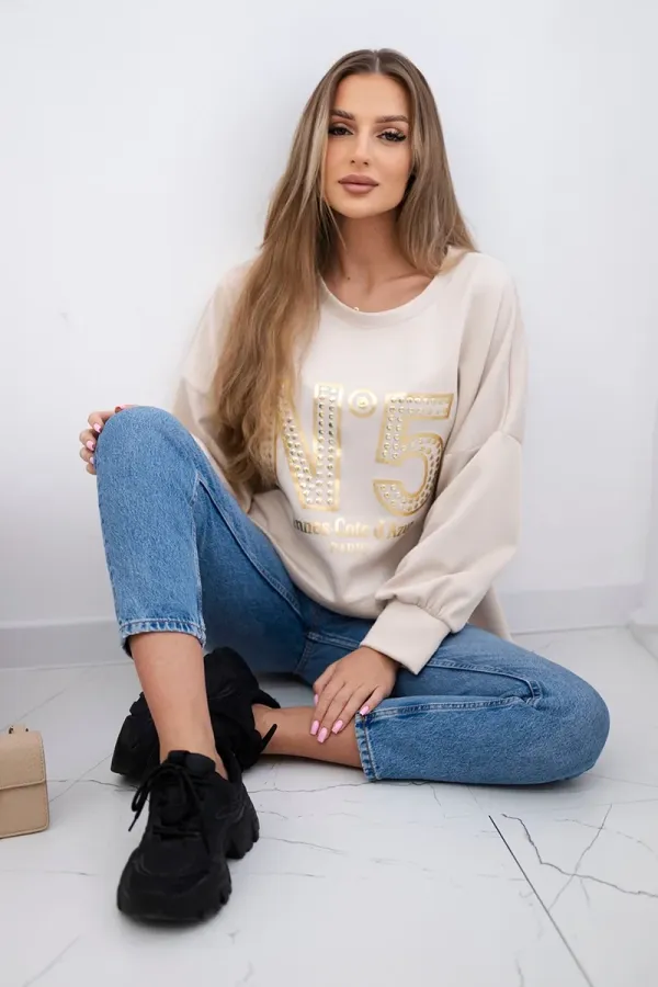 Kesi Włoski Kesi Włoski Printed sweatshirt buttery fabric beige